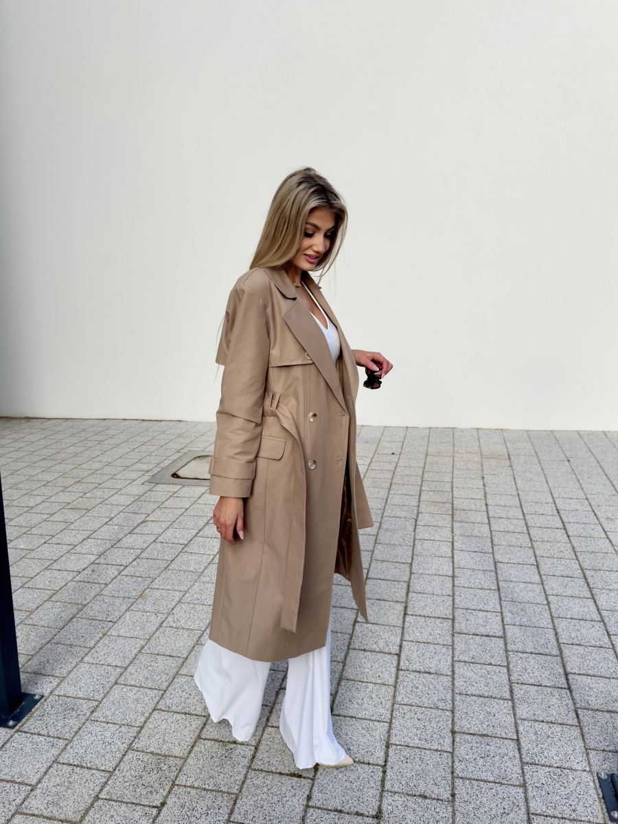 Trencz Diva z paskiem szarobrązowy